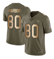 Men's Nike New Orleans Saints #80 Clay Harbor Limited Olive/Gold 2017 Salute to Service NFL Jersey