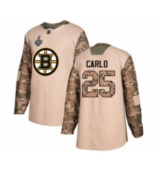 Youth Boston Bruins #25 Brandon Carlo Authentic Camo Veterans Day Practice 2019 Stanley Cup Final Bound Hockey Jersey