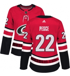 Women's Adidas Carolina Hurricanes #22 Brett Pesce Authentic Red Home NHL Jersey