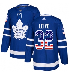 Men's Adidas Toronto Maple Leafs #32 Josh Leivo Authentic Royal Blue USA Flag Fashion NHL Jersey