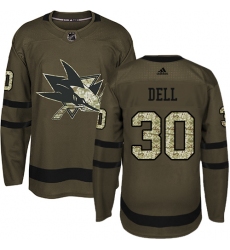 Youth Adidas San Jose Sharks #30 Aaron Dell Premier Green Salute to Service NHL Jersey