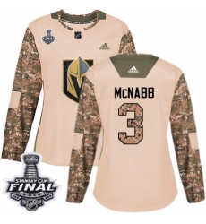 Women's Adidas Vegas Golden Knights #3 Brayden McNabb Authentic Camo Veterans Day Practice 2018 Stanley Cup Final NHL Jersey
