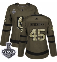 Women's Adidas Vegas Golden Knights #45 Jake Bischoff Authentic Green Salute to Service 2018 Stanley Cup Final NHL Jersey