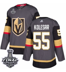 Men's Adidas Vegas Golden Knights #55 Keegan Kolesar Premier Gray Home 2018 Stanley Cup Final NHL Jersey