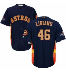 Men's Majestic Houston Astros #46 Francisco Liriano Replica Navy Blue Alternate 2018 Gold Program Cool Base MLB Jersey