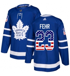 Men's Adidas Toronto Maple Leafs #23 Eric Fehr Authentic Royal Blue USA Flag Fashion NHL Jersey