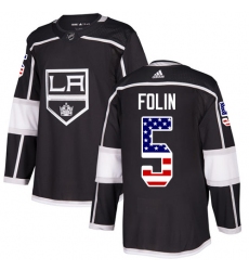 Men's Adidas Los Angeles Kings #5 Christian Folin Authentic Black USA Flag Fashion NHL Jersey