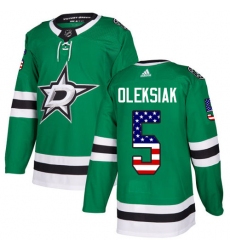 Men's Adidas Dallas Stars #5 Jamie Oleksiak Authentic Green USA Flag Fashion NHL Jersey