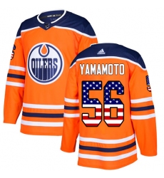 Men's Adidas Edmonton Oilers #56 Kailer Yamamoto Authentic Orange USA Flag Fashion NHL Jersey