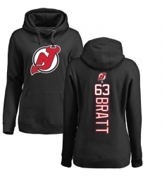 NHL Women's Adidas New Jersey Devils #63 Jesper Bratt Black Backer Pullover Hoodie