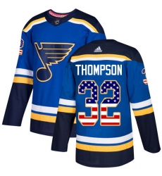 Men's Adidas St. Louis Blues #32 Tage Thompson Authentic Blue USA Flag Fashion NHL Jersey