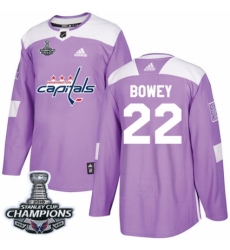 Youth Adidas Washington Capitals #22 Madison Bowey Authentic Purple Fights Cancer Practice 2018 Stanley Cup Final Champions NHL Jersey