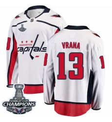 Youth Washington Capitals #13 Jakub Vrana Fanatics Branded White Away Breakaway 2018 Stanley Cup Final Champions NHL Jersey