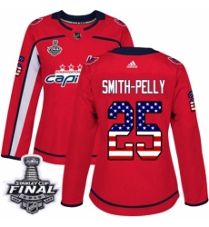Women's Adidas Washington Capitals #25 Devante Smith-Pelly Authentic Red USA Flag Fashion 2018 Stanley Cup Final NHL Jersey