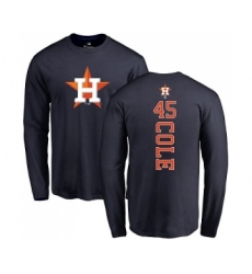 MLB Nike Houston Astros #45 Gerrit Cole Navy Blue Backer Long Sleeve T-Shirt
