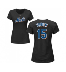MLB Women's Nike New York Mets #15 Tim Tebow Black Name & Number T-Shirt