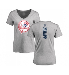 Baseball Women's New York Yankees #34 J.A. Happ Ash Backer T-Shirt