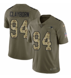 Men's Nike New England Patriots #94 Adrian Clayborn Limited Olive Camo 2017 Salute to Service NFL Jersey