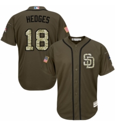 Men's Majestic San Diego Padres #18 Austin Hedges Authentic Green Salute to Service MLB Jersey