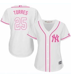Women's Majestic New York Yankees #25 Gleyber Torres Authentic White Fashion Cool Base MLB Jersey