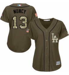 Women's Majestic Los Angeles Dodgers #13 Max Muncy Authentic Green Salute to Service MLB Jersey