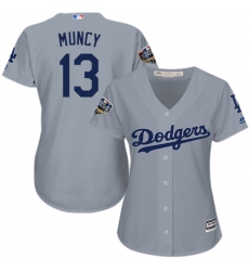 Women's Majestic Los Angeles Dodgers #13 Max Muncy Authentic Grey Road Cool Base 2018 World Series MLB Jersey