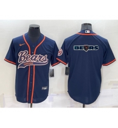 Men's Chicago Bears Navy Team Big Logo With Patch Cool Base Stitched Baseball Jersey