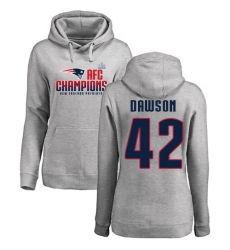 Women's Nike New England Patriots #42 Duke Dawson Heather Gray 2017 AFC Champions Pullover Hoodie
