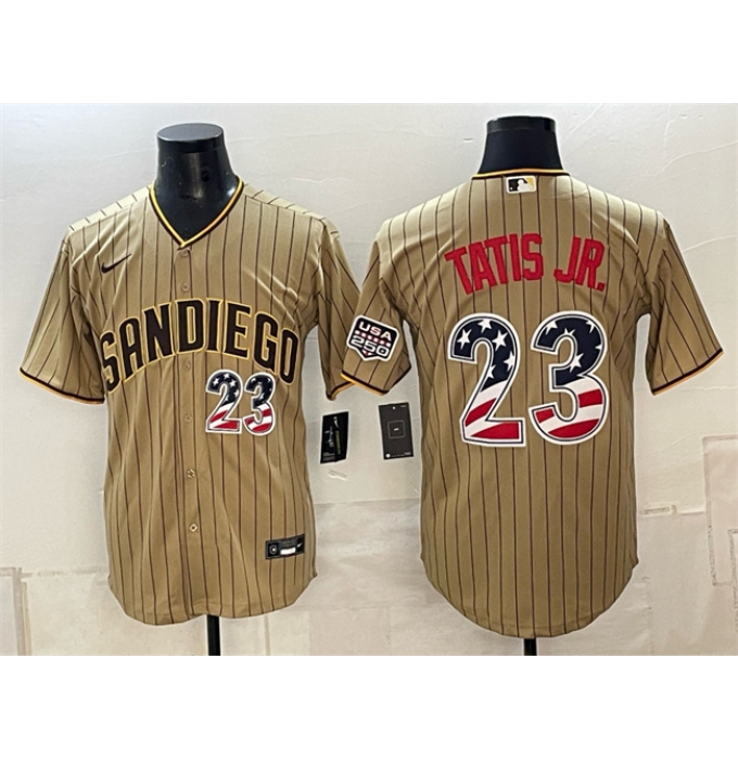 Men's San Diego Padres #23 Fernando Tatis Jr. Tan USA 250 Fourth of July Home Stitched Baseball Jersey