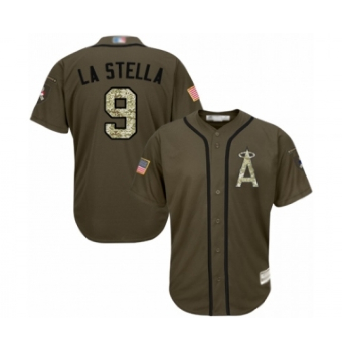 Men's Los Angeles Angels of Anaheim #9 Tommy La Stella Authentic Green Salute to Service Baseball Jersey