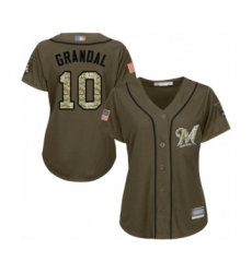 Women's Milwaukee Brewers #10 Yasmani Grandal Authentic Green Salute to Service Baseball Jersey