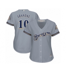 Women's Milwaukee Brewers #10 Yasmani Grandal Replica Grey Road Cool Base Baseball Jersey