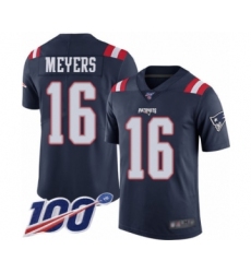 Men's New England Patriots #16 Jakobi Meyers Limited Navy Blue Rush Vapor Untouchable 100th Season Football Jersey