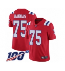 Men's New England Patriots #75 Ted Karras Red Alternate Vapor Untouchable Limited Player 100th Season Football Jersey