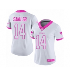 Women's New England Patriots #14 Mohamed Sanu Sr Limited White Pink Rush Fashion Football Jersey