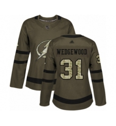 Women's Tampa Bay Lightning #31 Scott Wedgewood Authentic Green Salute to Service Hockey Jersey