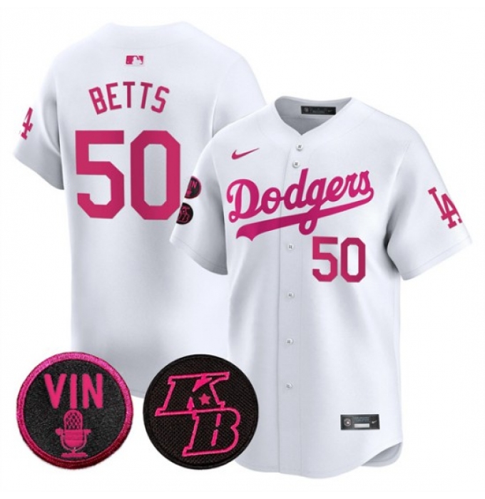 Men's Los Angeles Dodgers #50 Mookie Betts White 2026 Mother’s Day Vapor Premier Limited Stitched Baseball Jersey