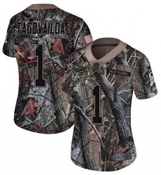 Women's Miami Dolphins #1 Tua Tagovailoa Camo Stitched Limited Rush Realtree Jersey