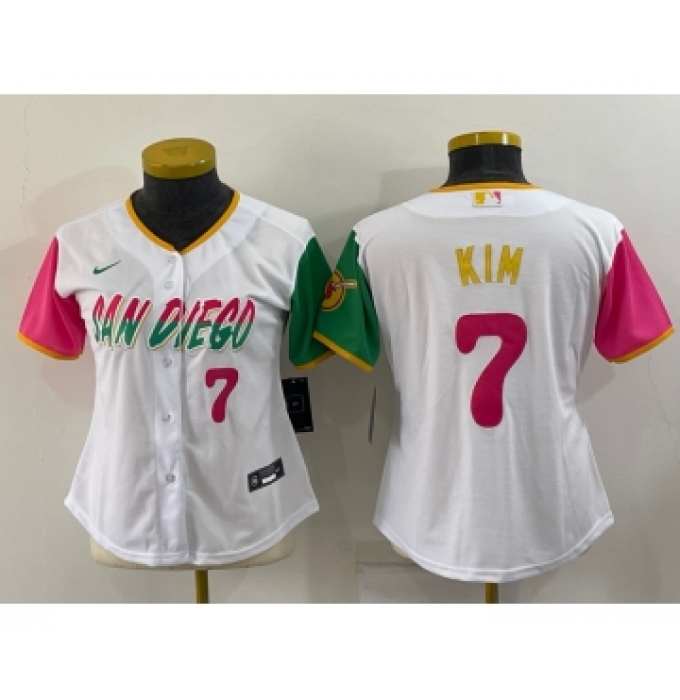 Women's San Diego Padres #7 Ha Seong Kim Number White 2022 City Connect Cool Base Stitched Jersey