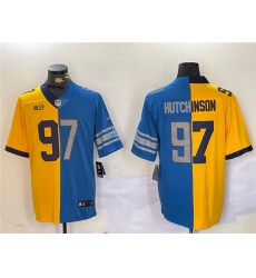 Men's Detroit Lions #97 Aidan Hutchinson Yellow Blue Split Vapor Limited Stitched Jersey