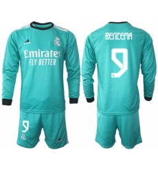 Men 2021-2022 Club Atletico Madrid second away blue Long Sleeve 9 Soccer Jersey