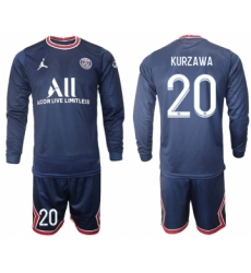 Men 2021-2022 Club Paris St German home blue Long Sleeve 20 Soccer Jersey