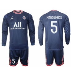 Men 2021-2022 Club Paris St German home blue Long Sleeve 5 Soccer Jersey