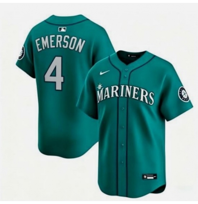 Men's Seattle Mariners #4 Colt Emerson Aqua Limited Stitched jersey
