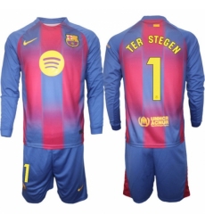 Men FC Barcelona 2026 Soccer Jerseys Red Long #1 TER STEGEN
