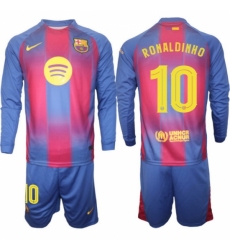 Men FC Barcelona 2026 Soccer Jerseys Red Long #10 RONALDINHO