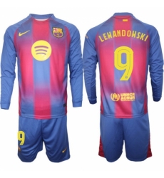 Men FC Barcelona 2026 Soccer Jerseys Red Long #9 LEWANDOWSKI (2)