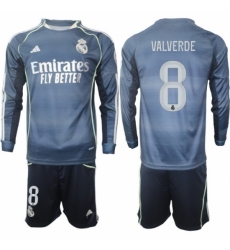 Men Real Madrid 2026 Soccer Jerseys DarkBlue Long #8 VALVERDE