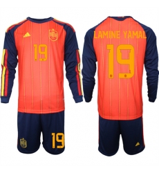 Men's Spain #19 FERMIN National Team FIFA x World Cup 2026 Long Sleeve Home Red On Field Jerseys