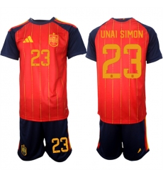Men's Spain Team #23 Unai Simón 2025-26 Red Home Soccer Jersey Suit